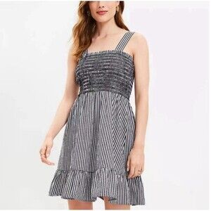 Loft Petite Gingham Dress XSP Smocked Flounce Spring Summer Farmcore Country
